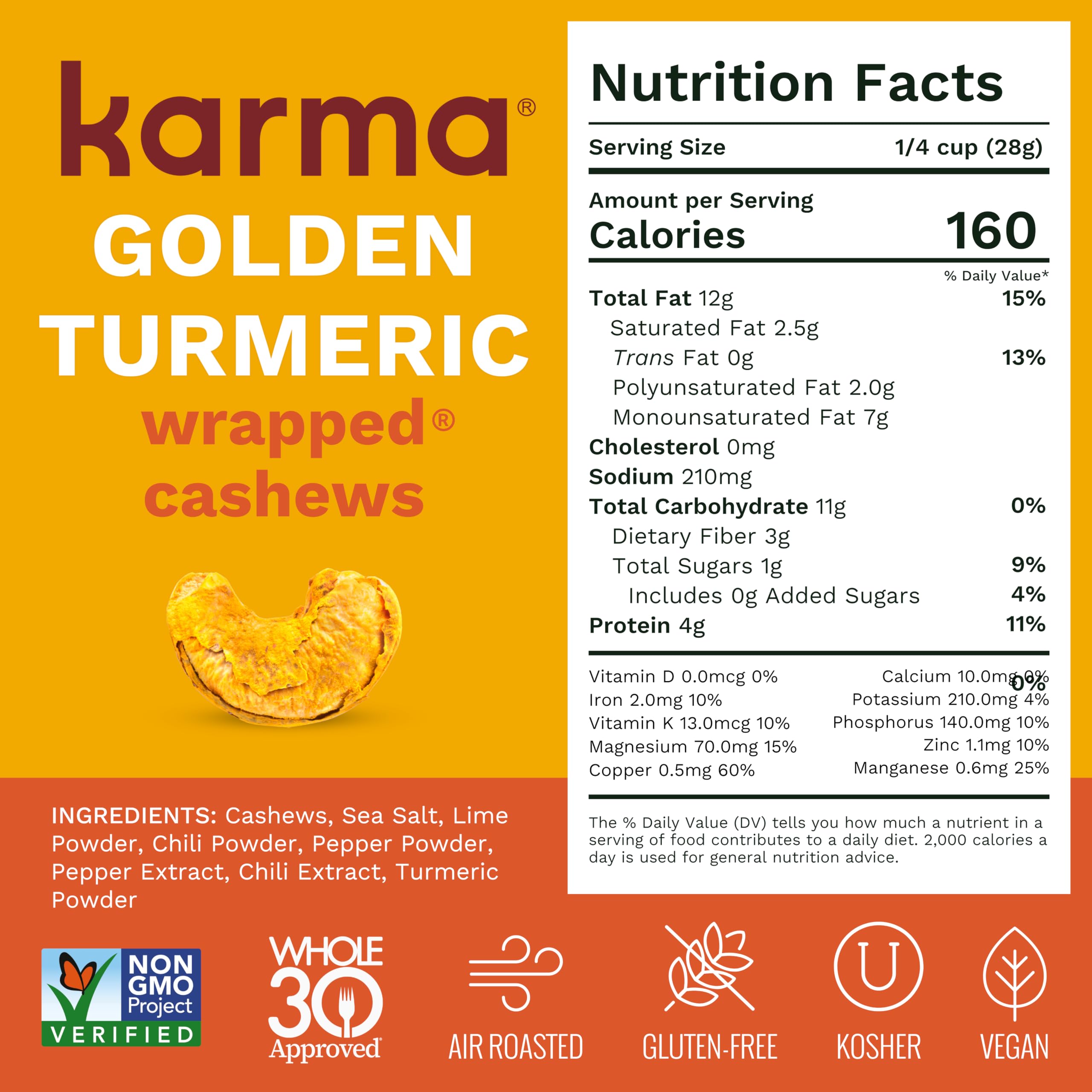 Karma product label showing kosher and peanut-free facility certifications for trust