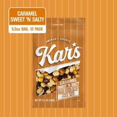 Kar's close-up of peanuts cashews and caramel candies highlighting crunchy texture and sweet-salty contrast