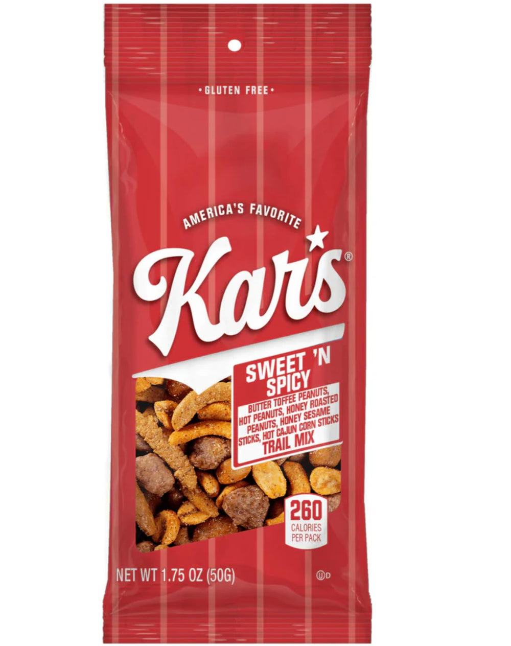 Kar's front of package showing 1.75 oz single-serve bags and variety