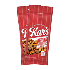 Kar’s front packaging showing Sweet 'N Spicy 1.75 oz pouch and branding benefits