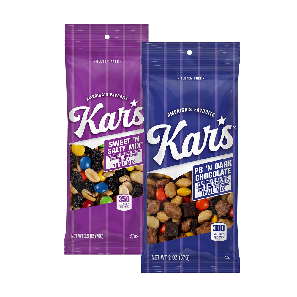 Kar's front packaging showing the 24-count variety pack and convenience