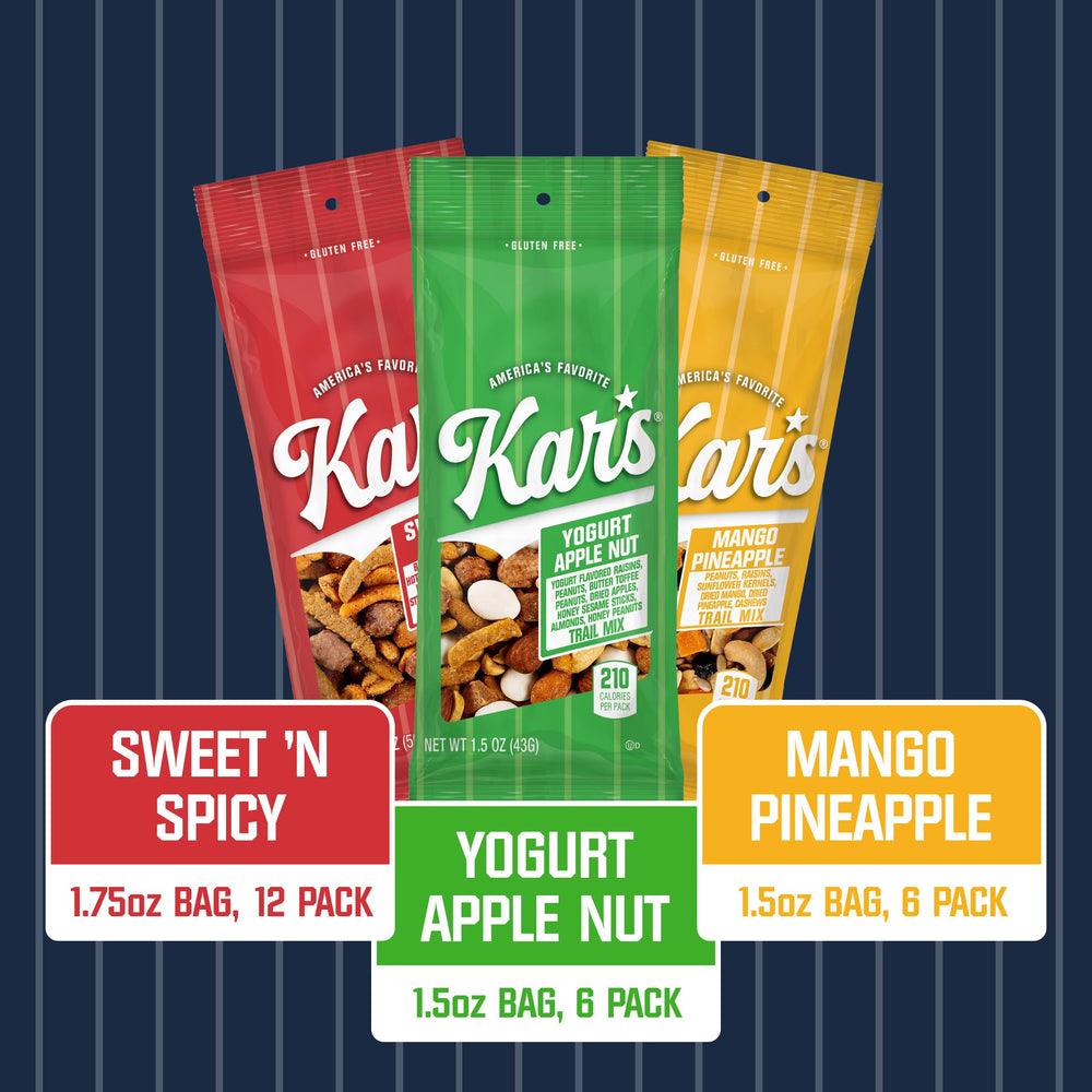 Kar’s single-serve pouch opened to show ready-to-eat trail mix