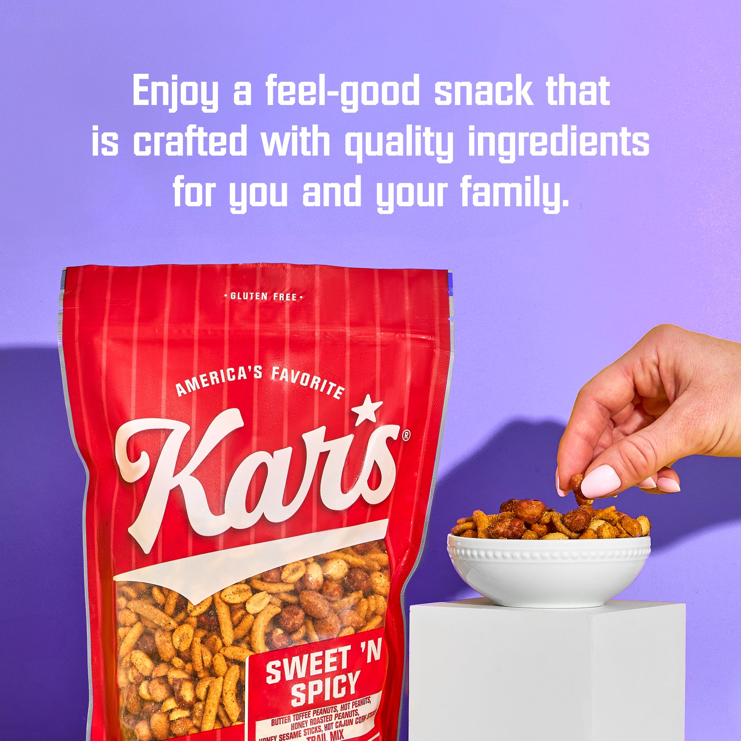Kar’s handheld bag showing 1.75 oz size for portion control and portability
