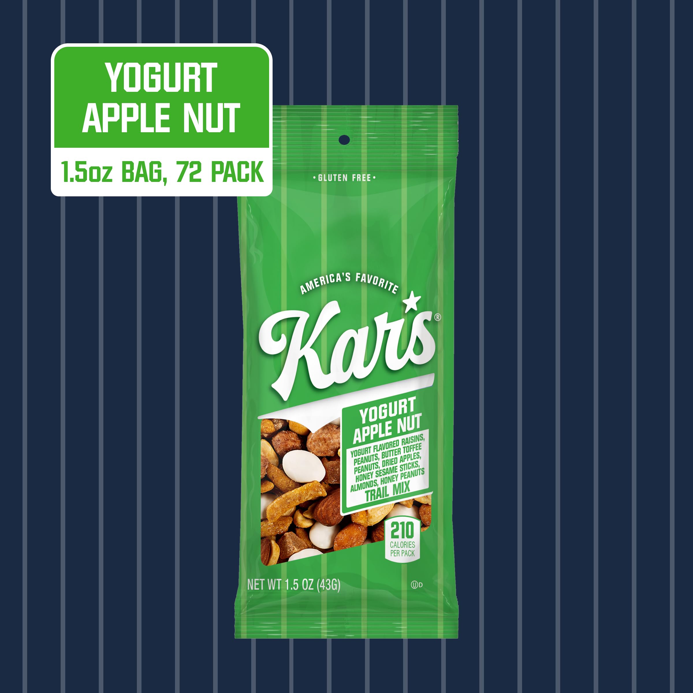 Kar’s open bag with visible nuts and apple pieces, ready-to-eat snack