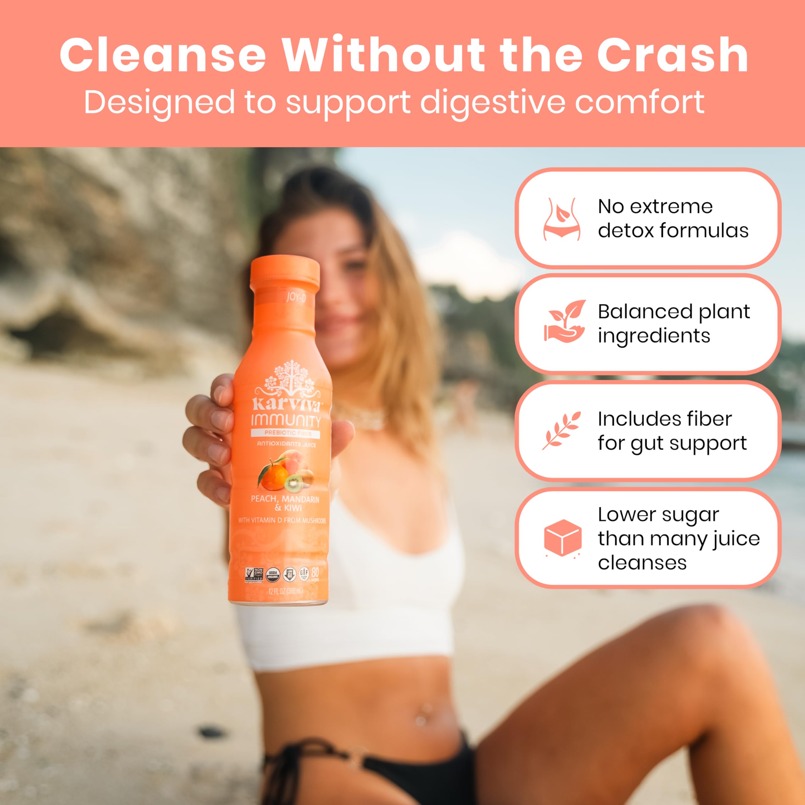 Karviva bottle in hand for scale offering portable, on-the-go wellness support