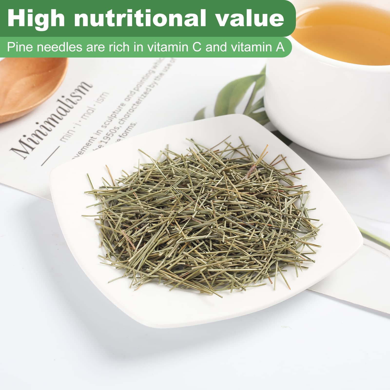 KASVAN needles in tea strainer over cup, showing easy brewing and multiple infusions