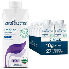 Kate Farms front packaging showing vanilla 8 fl oz cartons and organic badge for easy choice