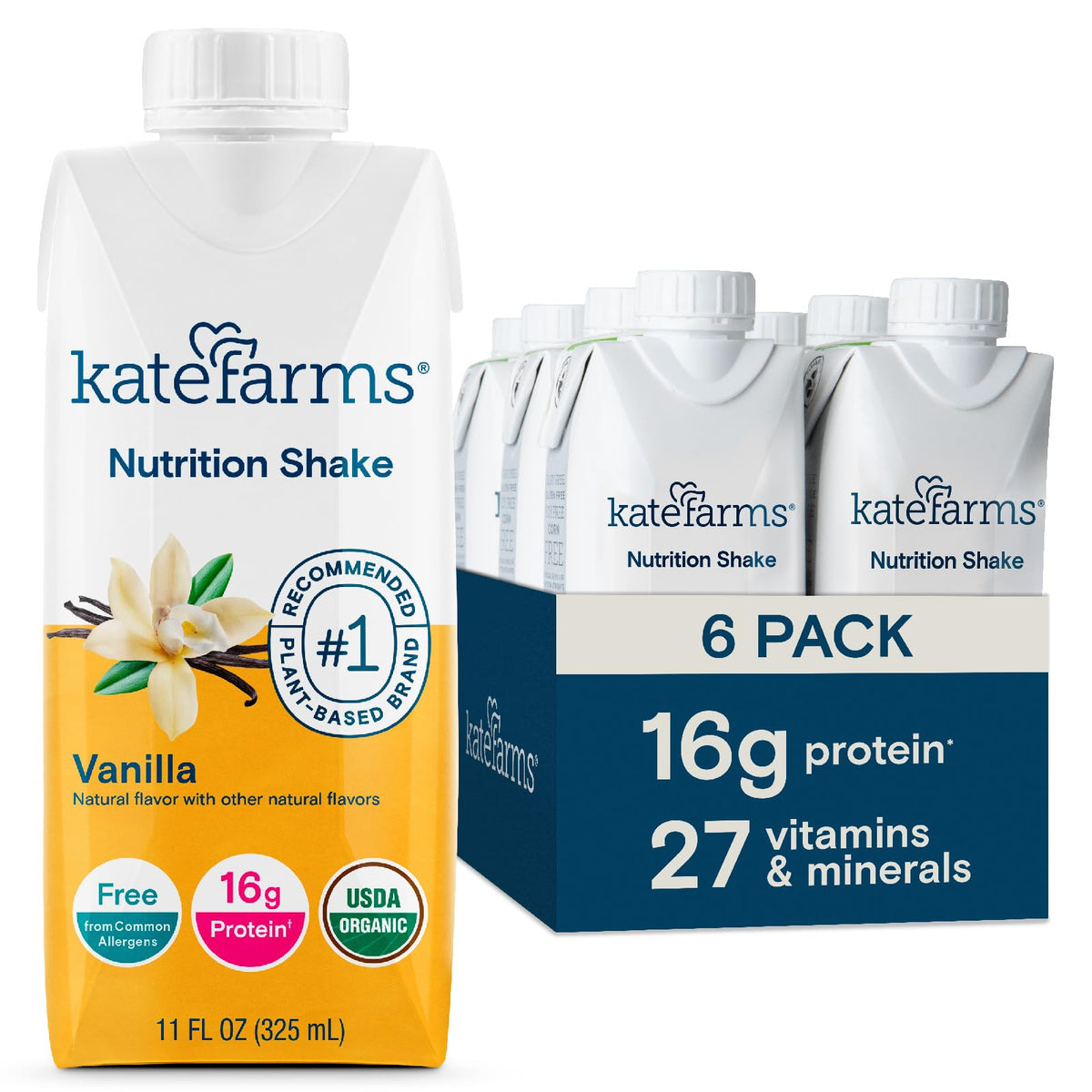 kate farms vanilla front packaging showing bottle and flavor for quick identification and convenience