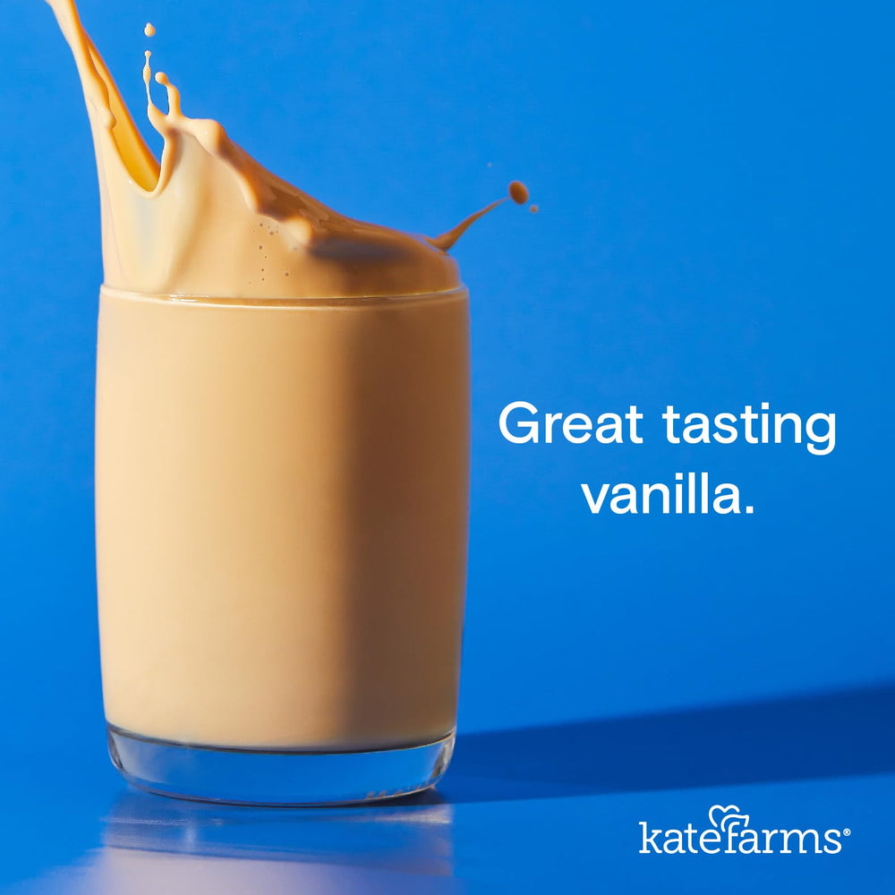 Kate Farms nutrition label closeup showing protein and vitamin amounts