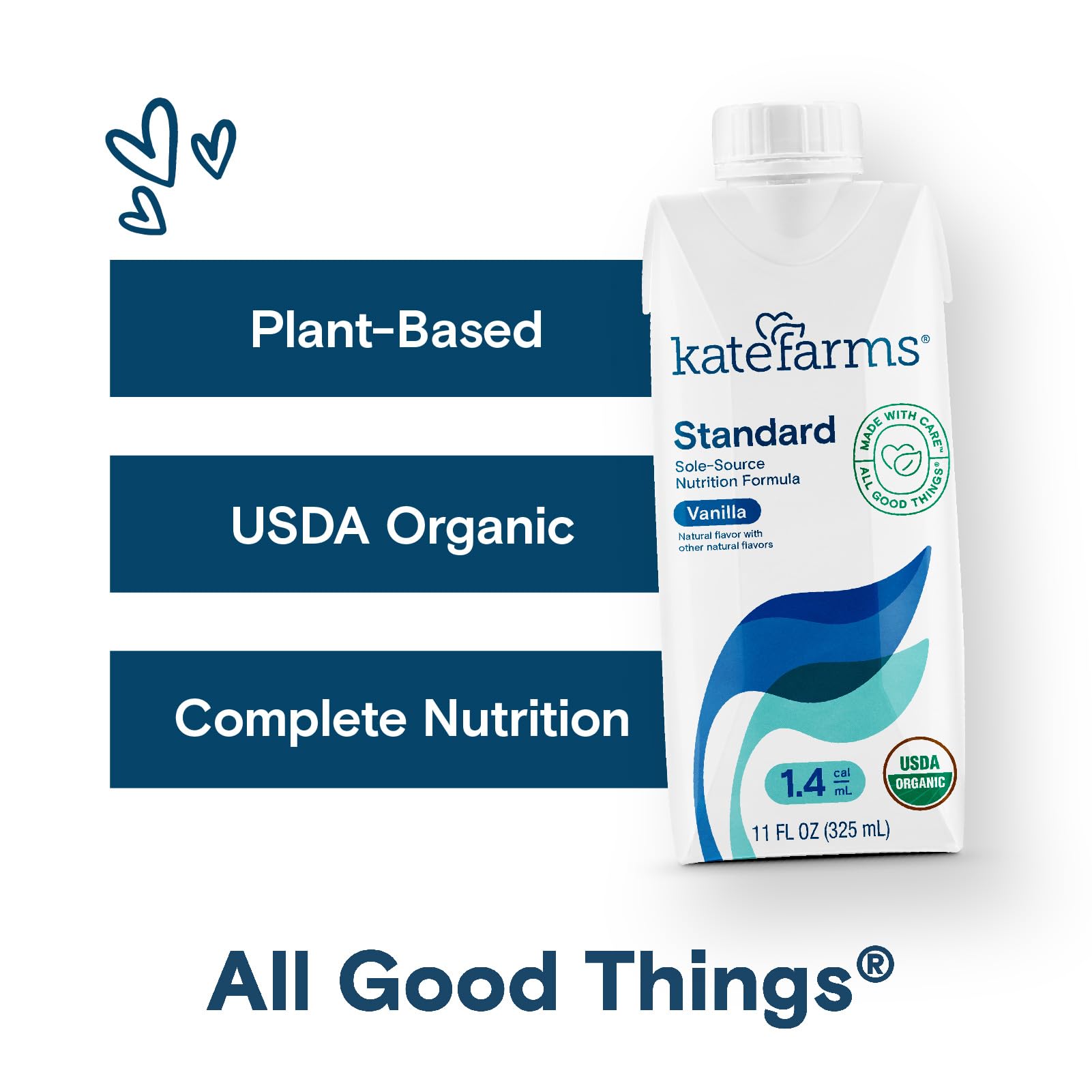 KATE FARMS pour showing creamy vanilla texture and rich calorie-dense consistency