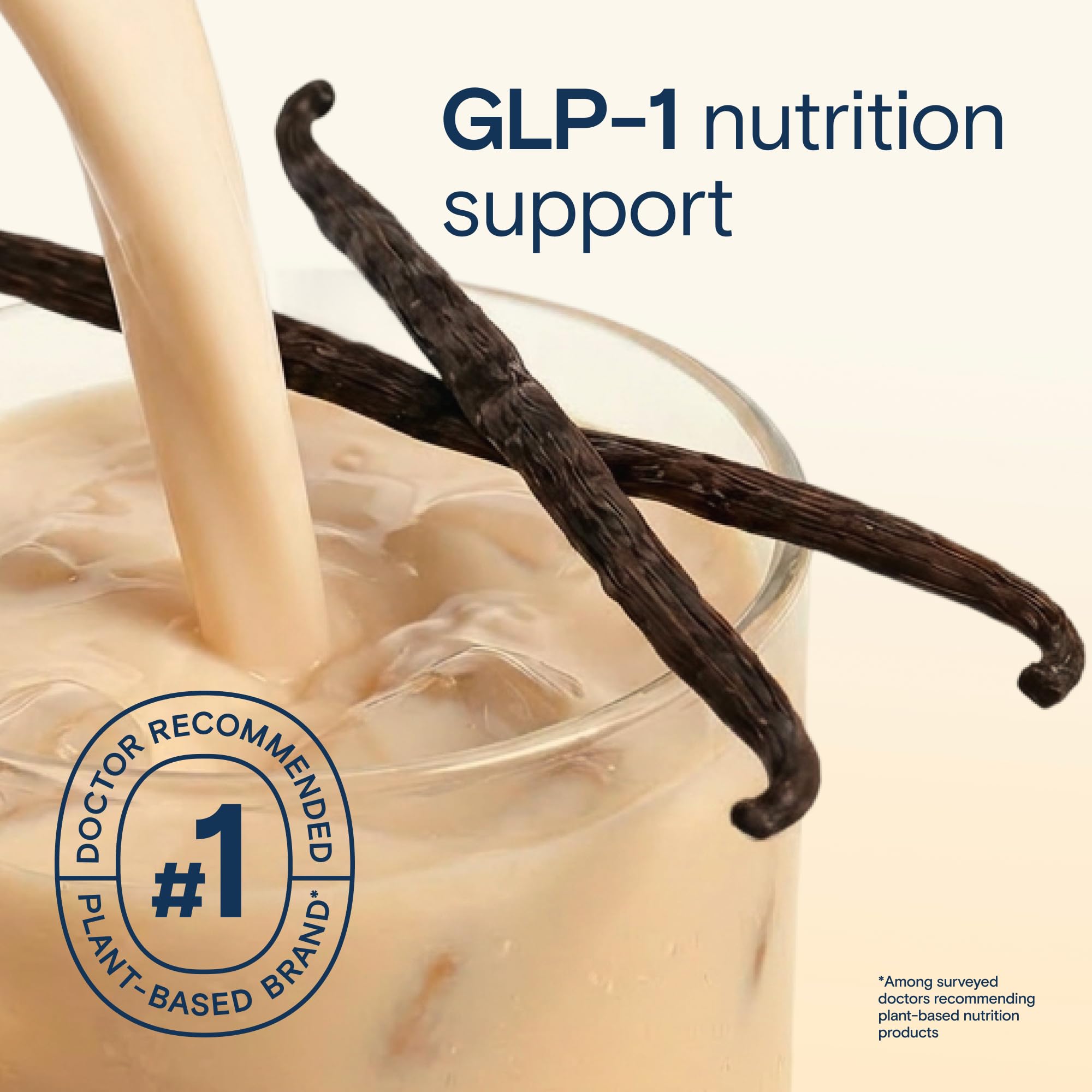 Kate Farms vanilla shake nutrition panel highlighting 25g protein and 0g sugar benefits