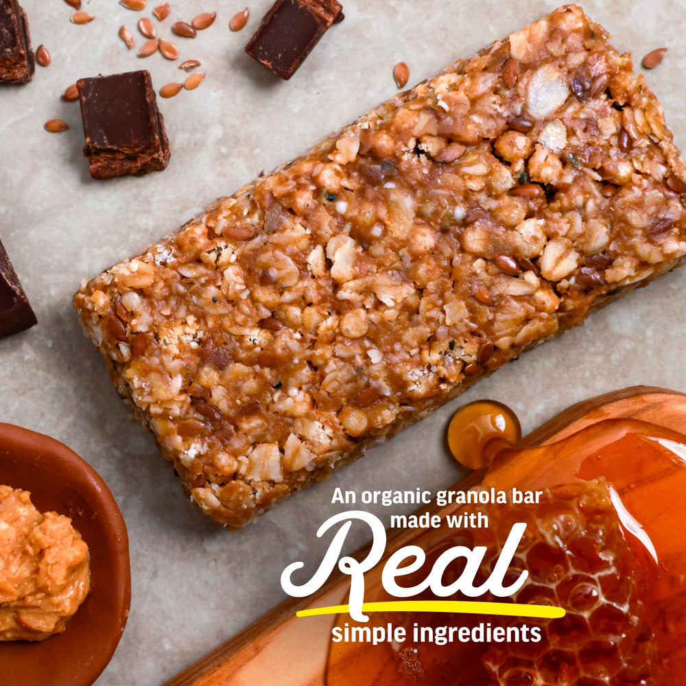Kate's close-up texture of bar highlighting oats, hemp and flax for satisfying chew
