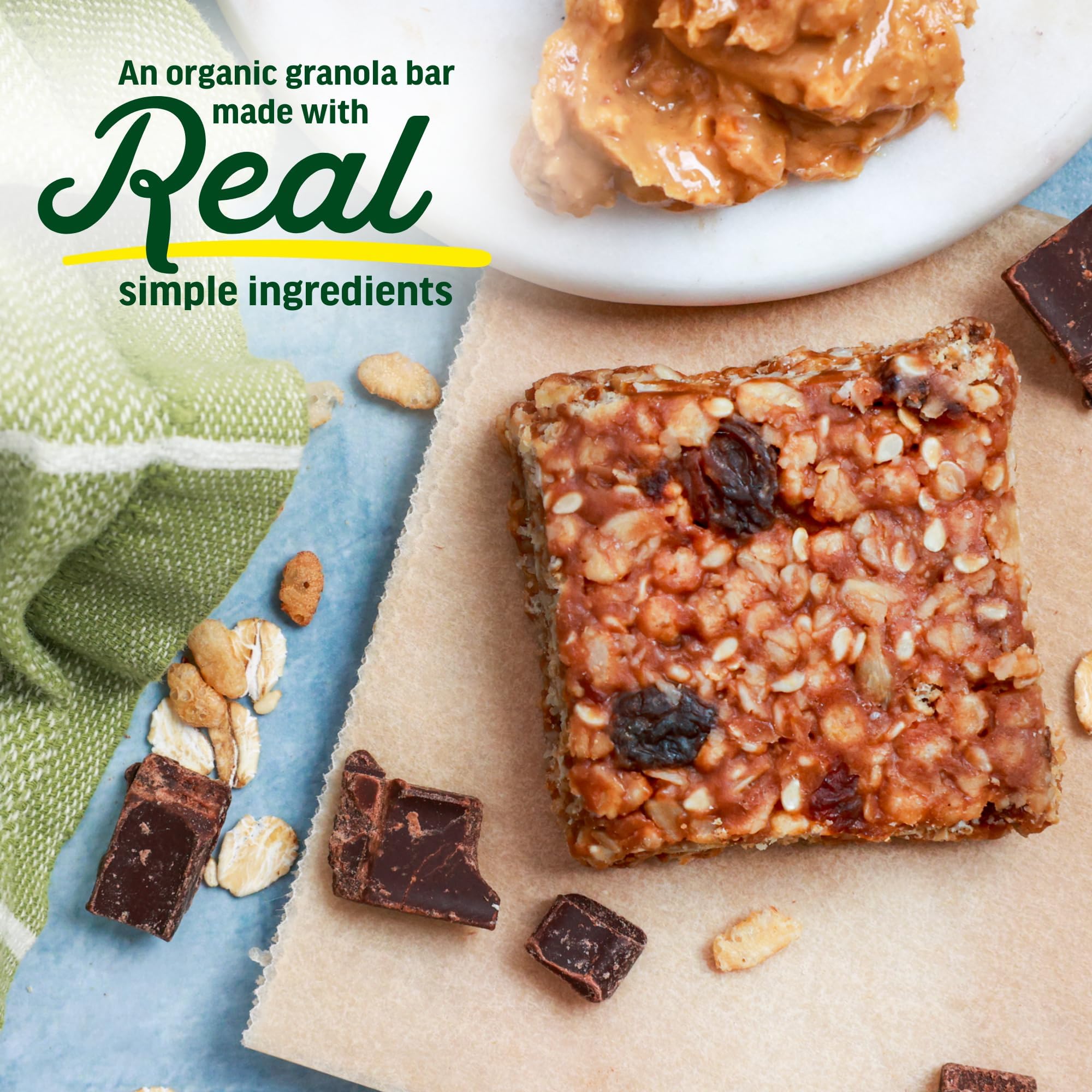 Kate's close-up of bar texture revealing oats and chocolate for appeal