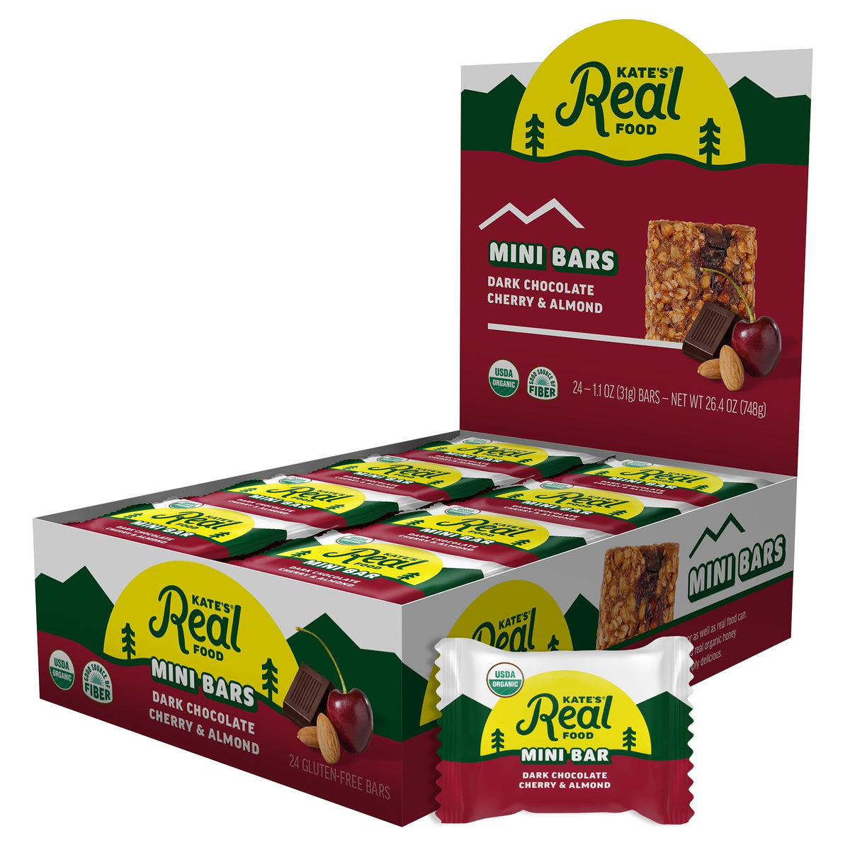 Kate's front packaging showing 24 bars and flavor for quick identification and convenience