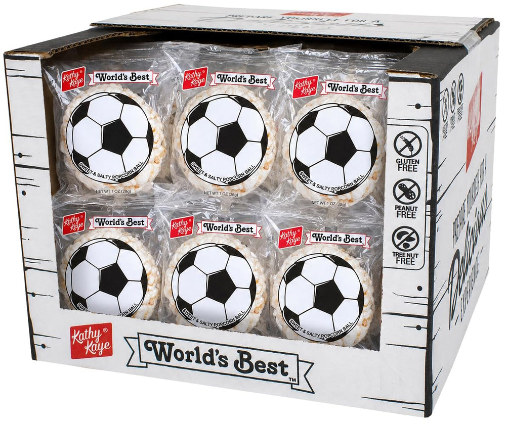 Kathy Kaye front box view showing soccer-themed display and easy merchandising benefit