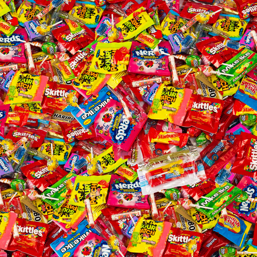KATIE’S KANDY KORNER easter basket filled with mix showing colorful filling for egg hunts