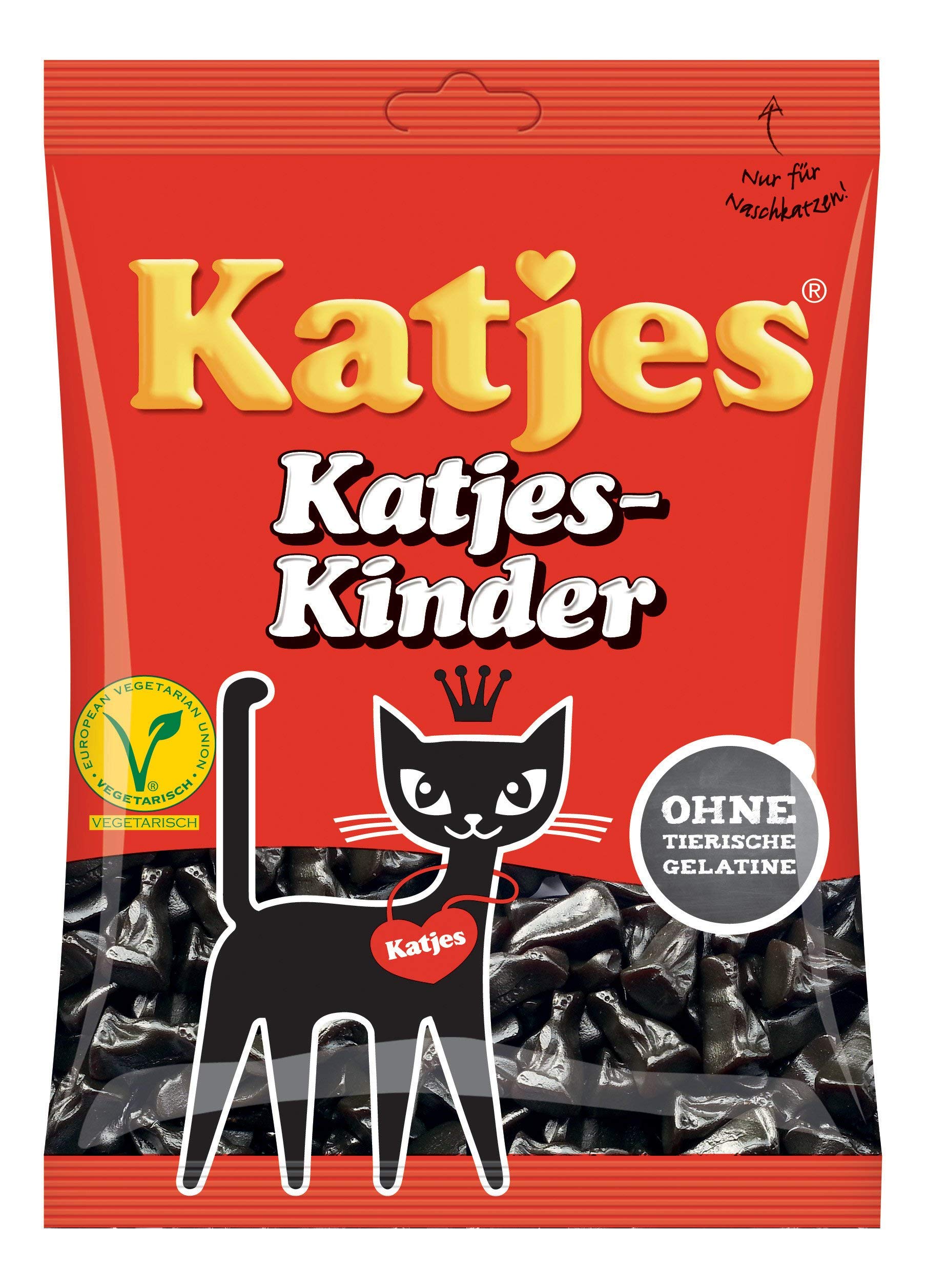 Katjes cat-shaped licorice front packaging showing playful treats and freshness