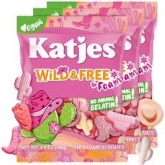 Katjes front packaging showing cowgirl-shaped gummies and flavor variety for eye-catching appeal