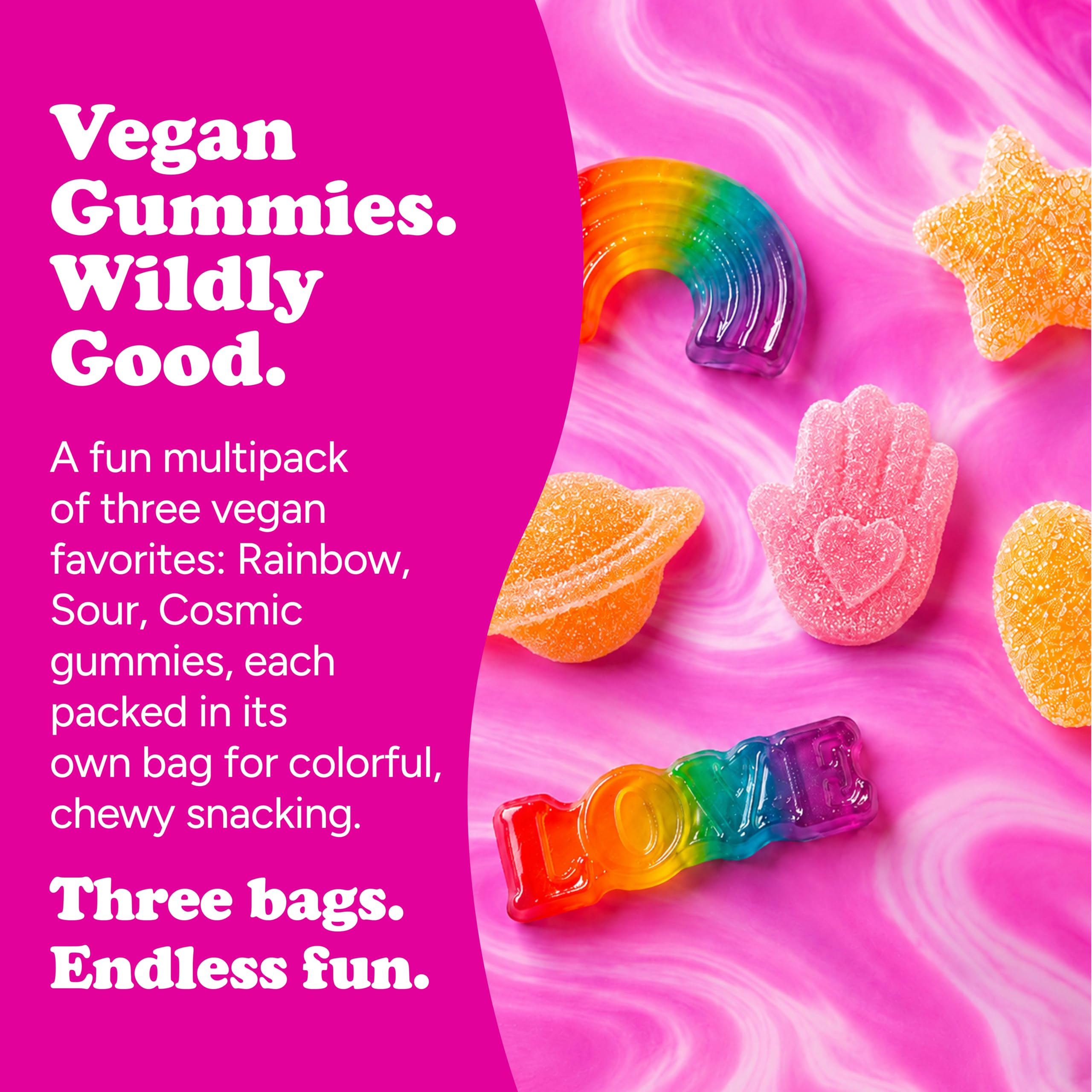 Katjes rainbow gummies spread on table showing shapes — playful sharing benefit