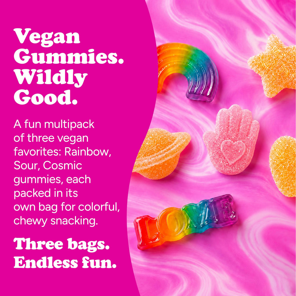Katjes rainbow gummies spread on table showing shapes — playful sharing benefit