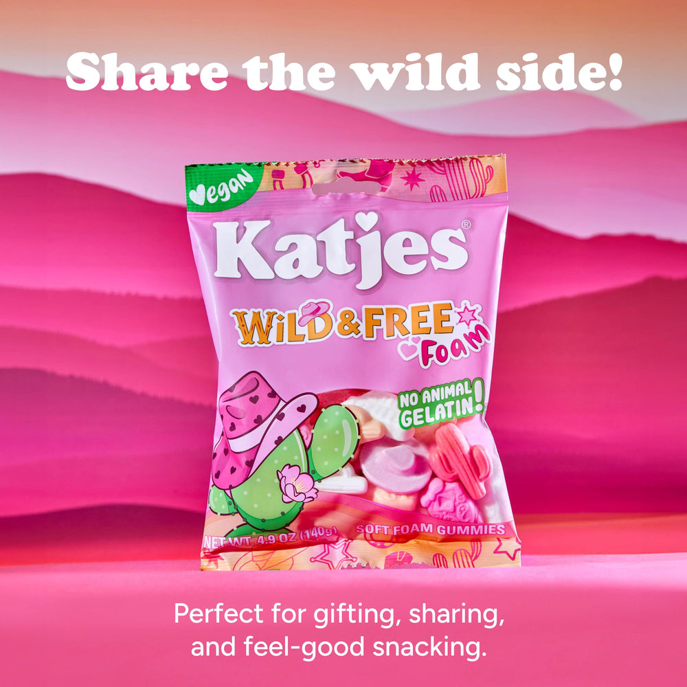 Katjes gummy beside a hand for scale showing size and tactile foam chew benefit