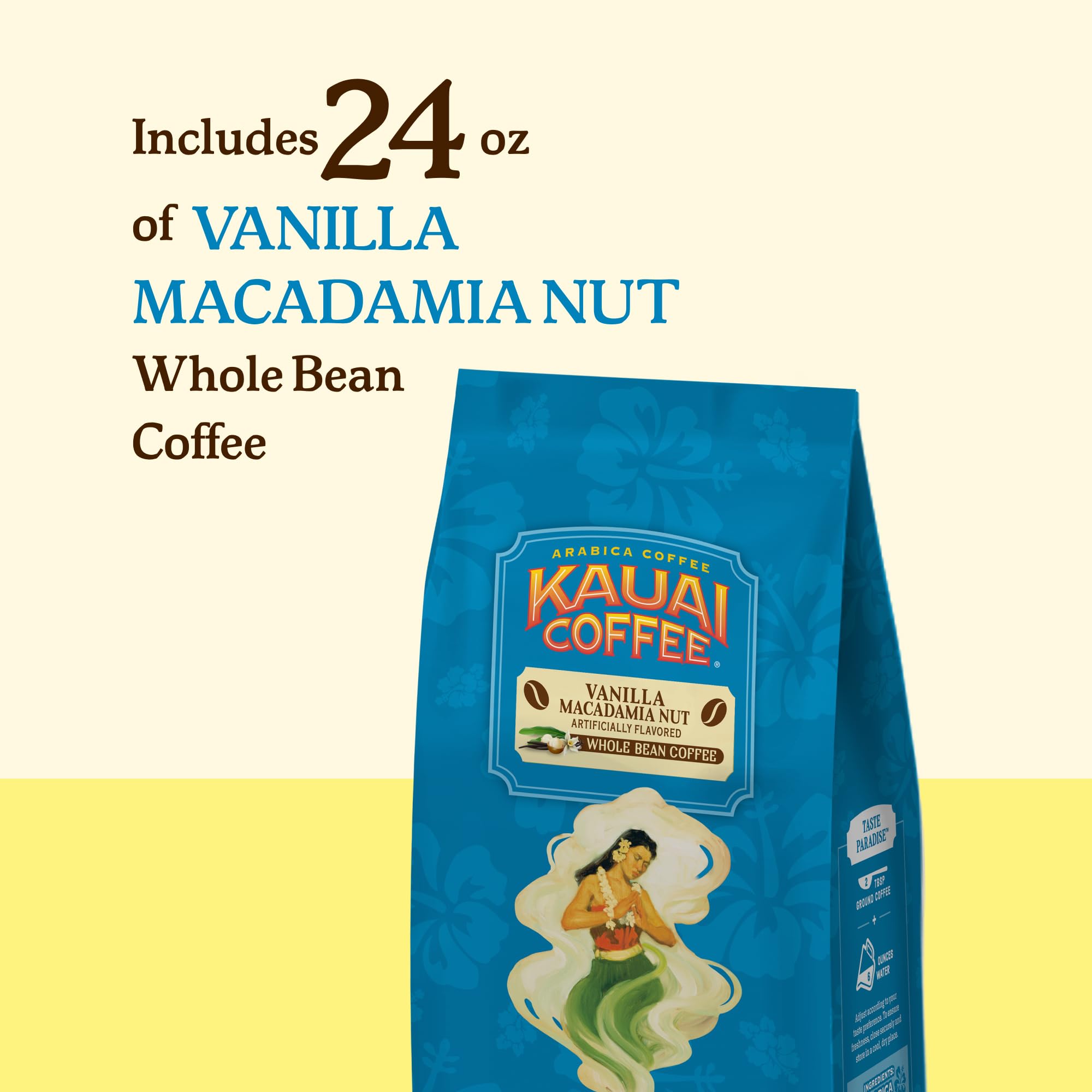 Kauai Coffee open bag with beans spilling, demonstrating whole-bean freshness benefit