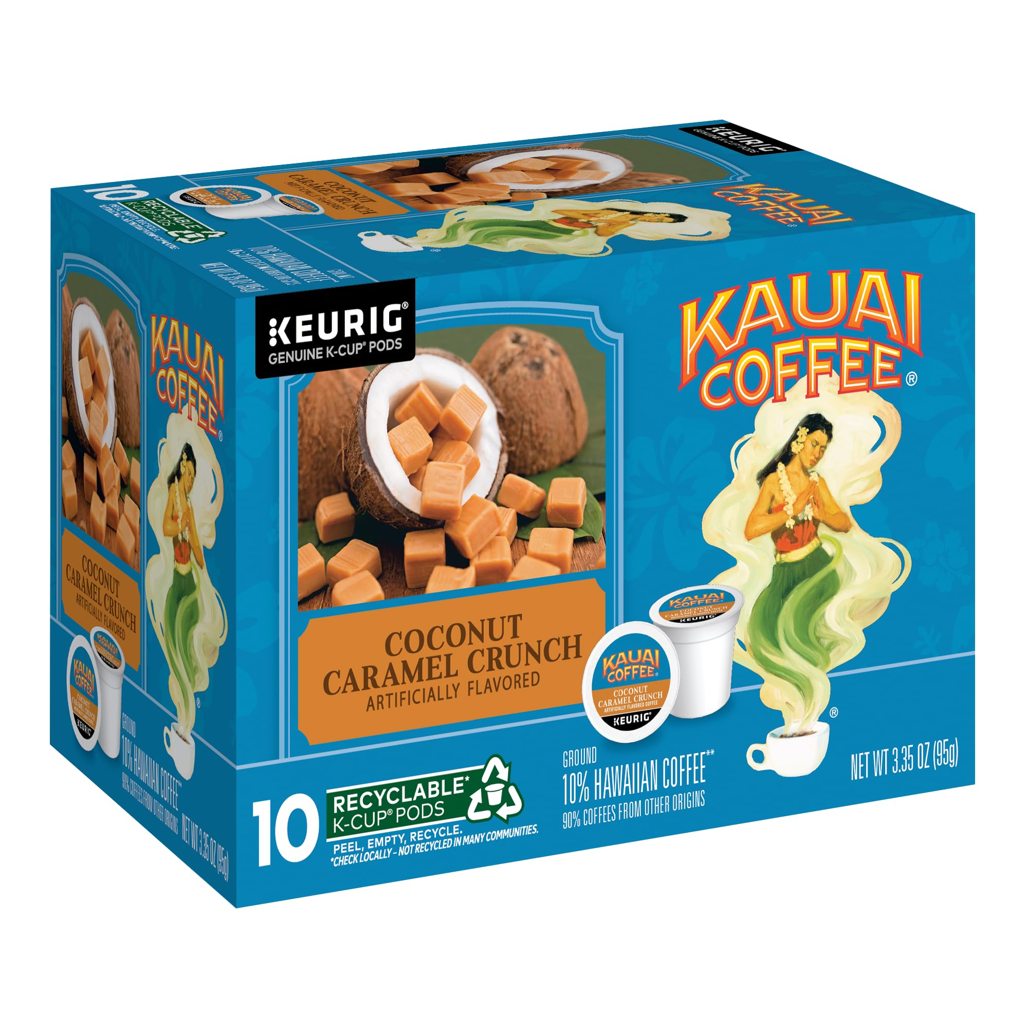 Close-up of Kauai Coffee flavor labels highlighting taste variety for shoppers