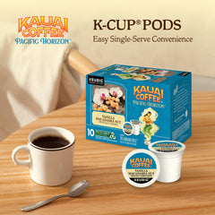 Kauai Coffee grounds with toasted macadamia nuts showing rich nutty notes