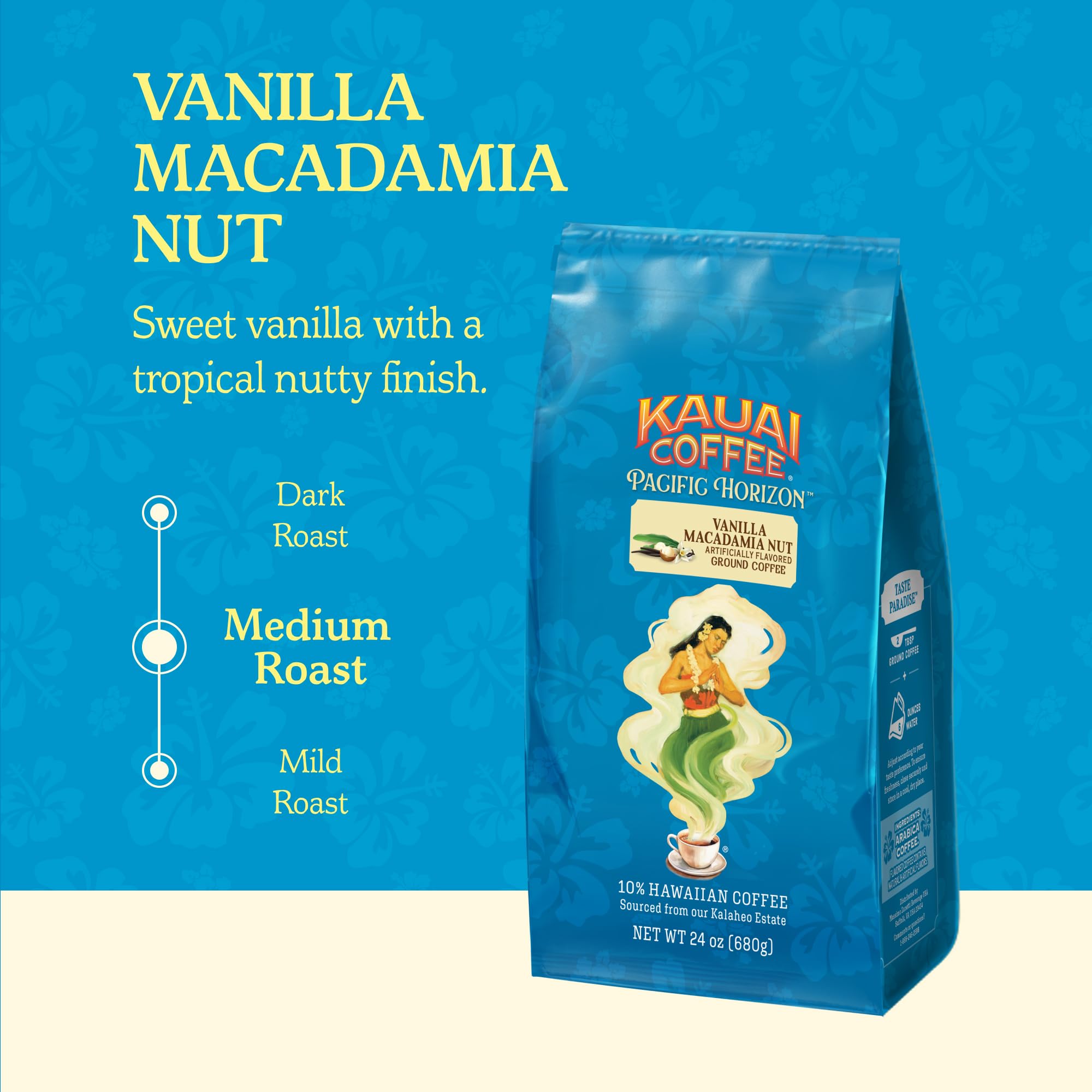 Kauai Coffee close-up of ground texture revealing medium roast and consistent grind