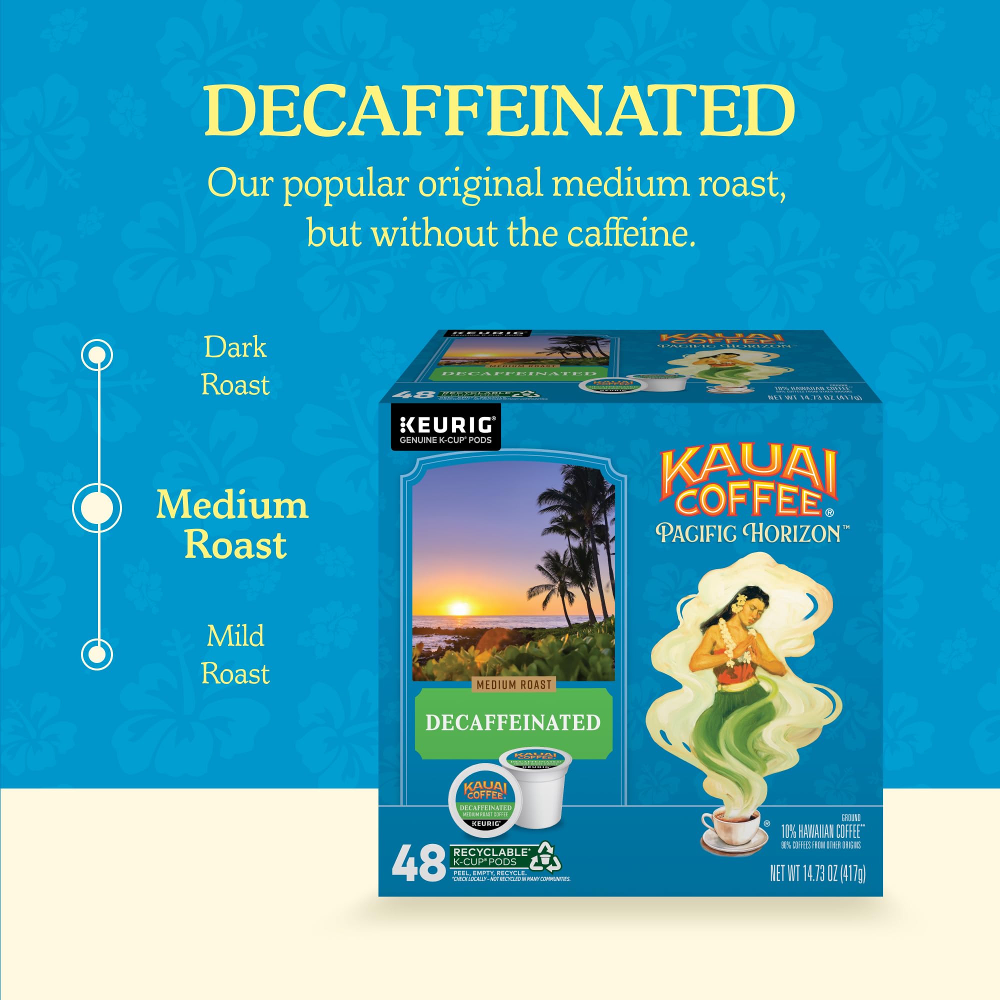 Kauai Coffee pod brewing into a mug delivering a balanced, smooth cup