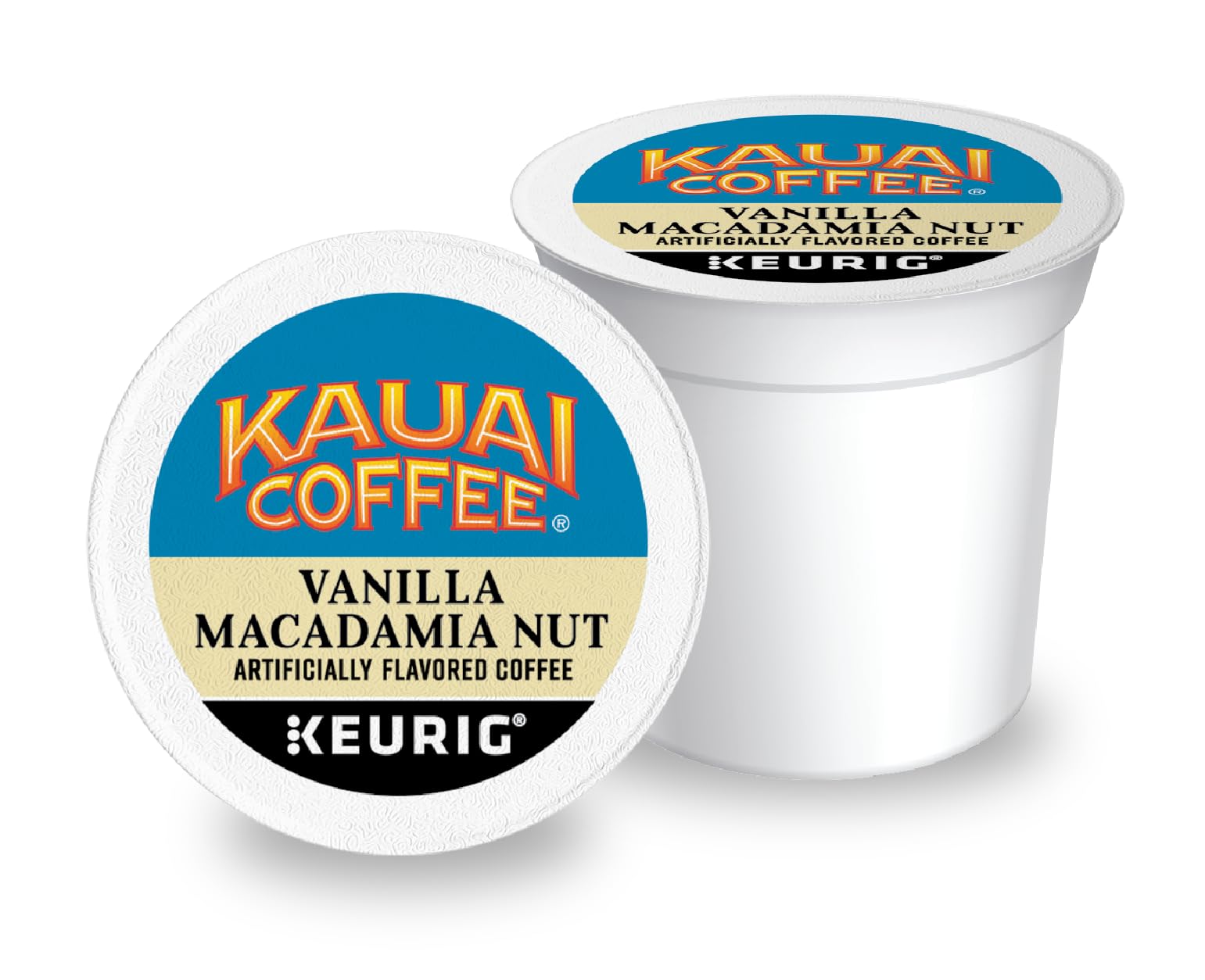 Kauai Coffee K-Cup pod close-up highlighting pod texture and freshness benefit