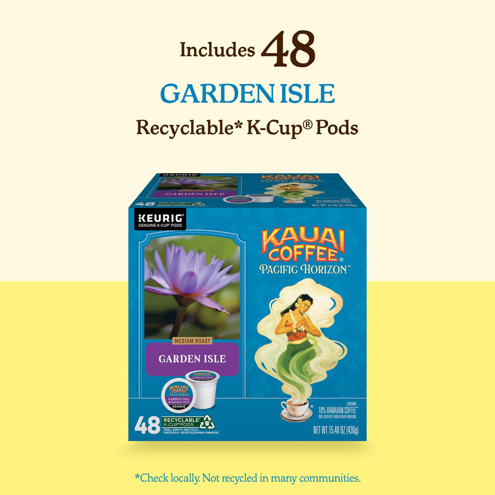 Kauai Coffee pod held in hand showing single-serve scale