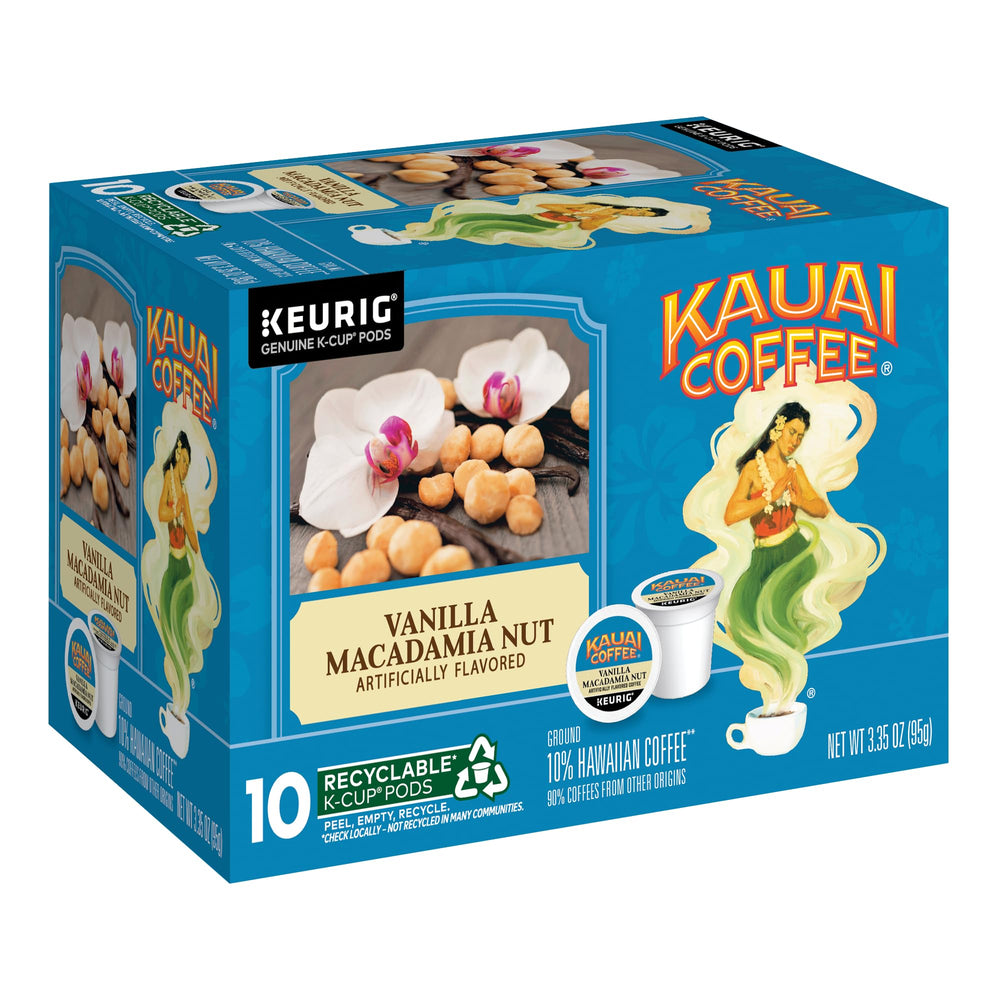 Kauai Coffee pods with recyclable icon explaining recycling option benefit