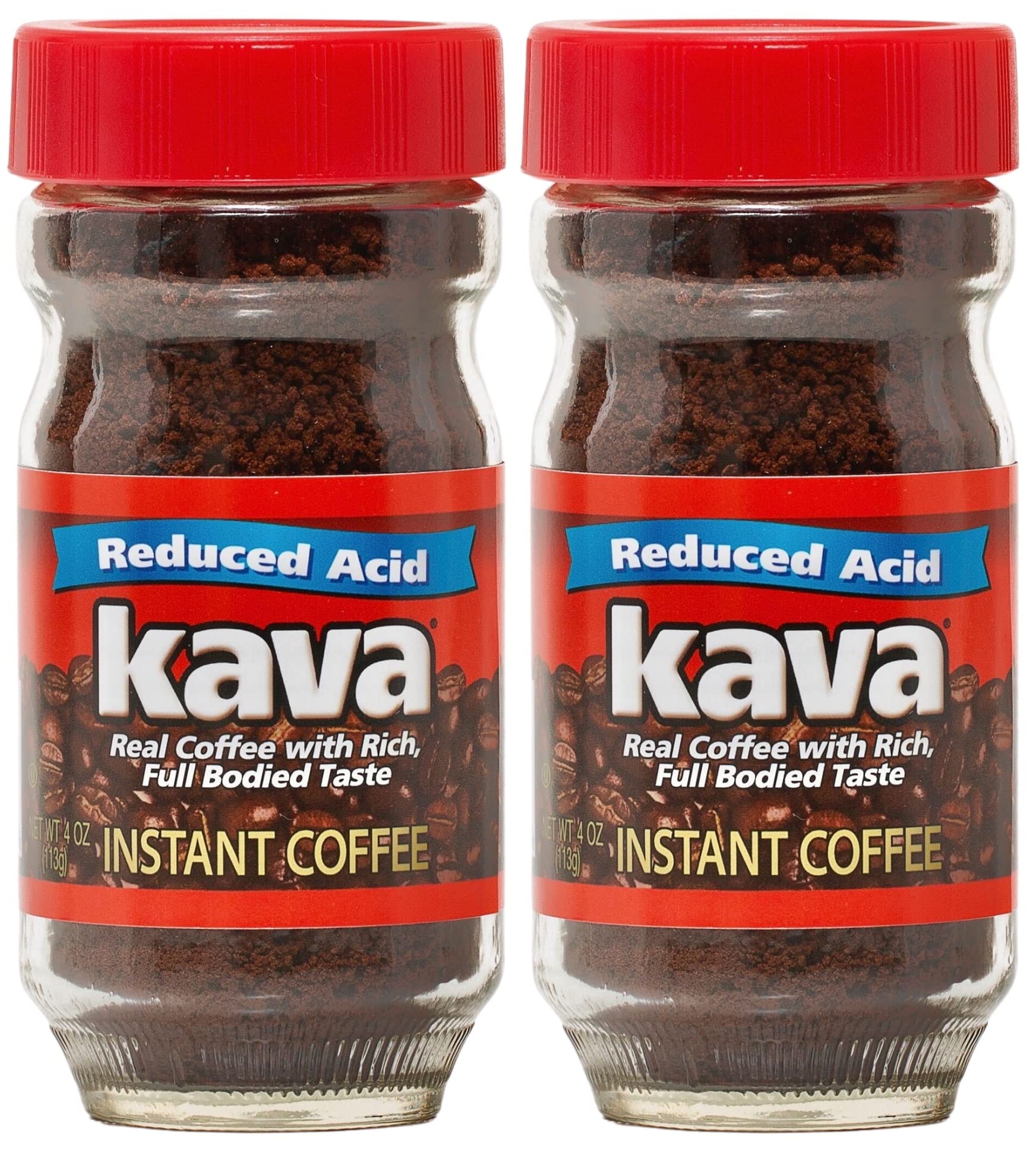 Kava front packaging showing two glass jars and clear labeling for quick recognition and reduced acidity