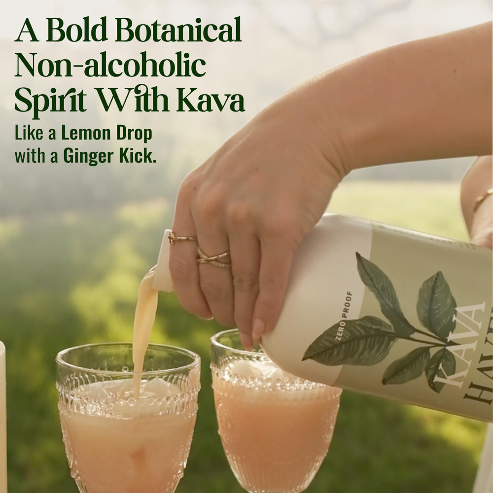 Kava Haven bottle beside light snacks suggesting pairing ideas and taste balance