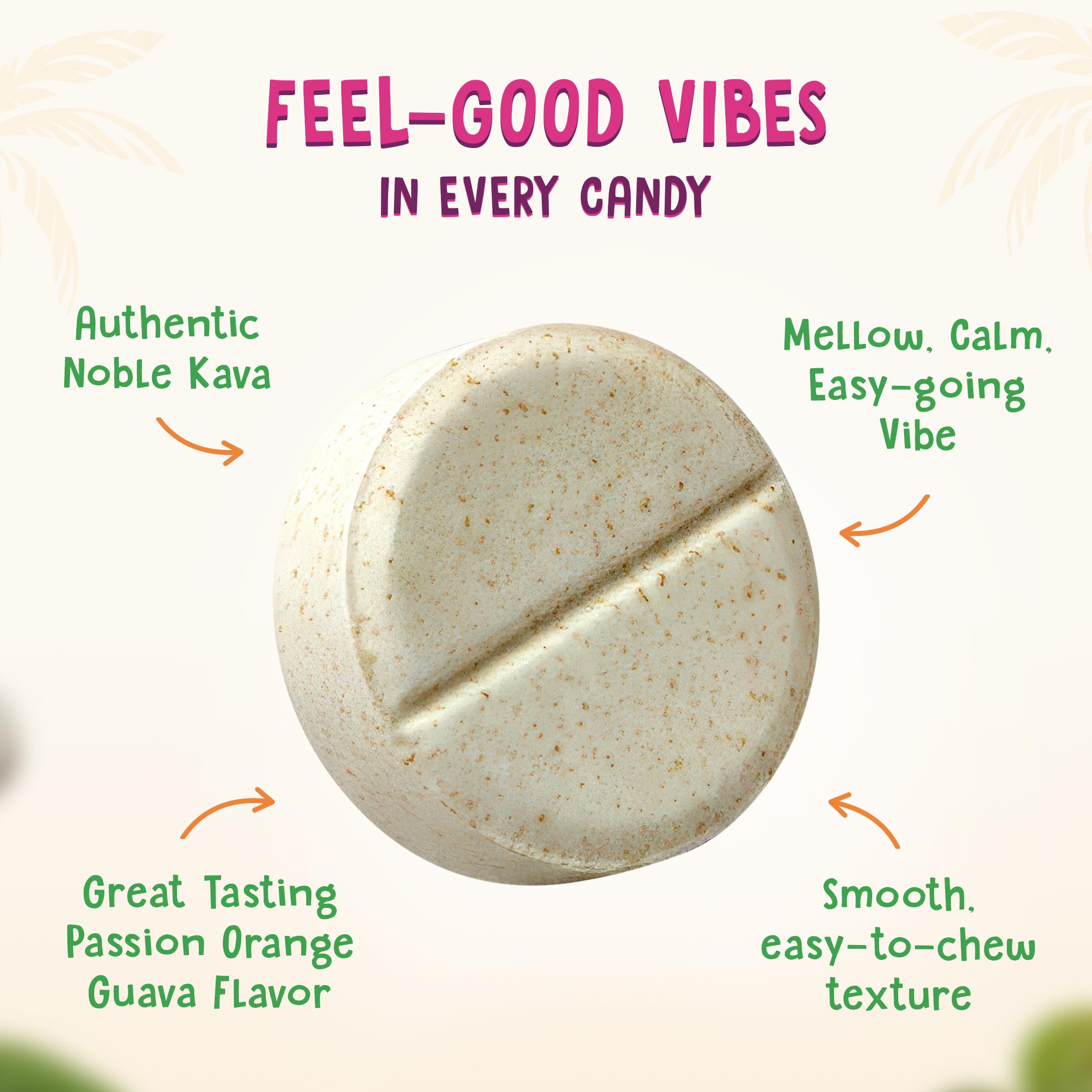 Kava Krave flavor ingredients with orange and guava visuals conveying bright tropical taste