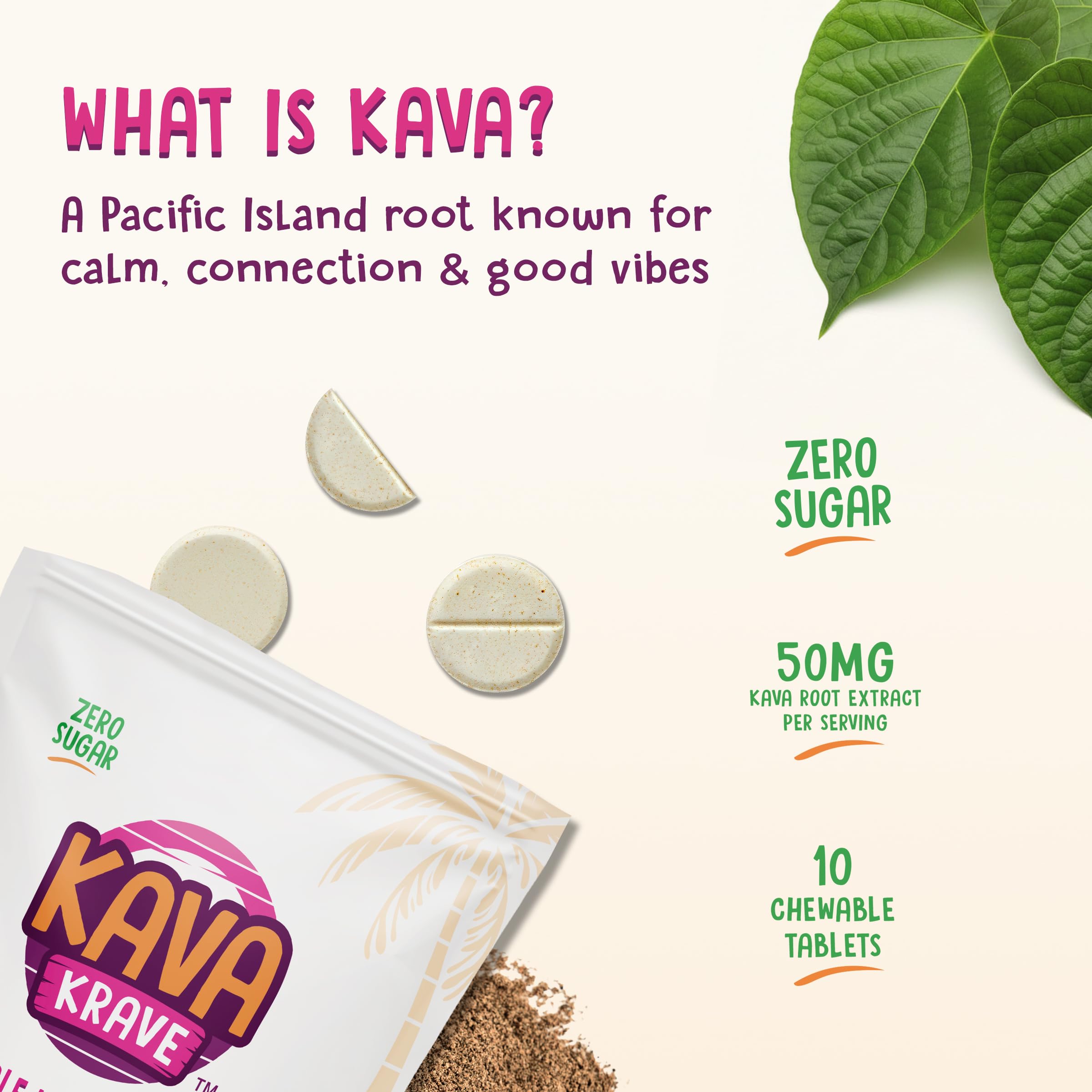 Kava Krave tablet being chewed demonstrating fast-acting delivery and on-the-go use