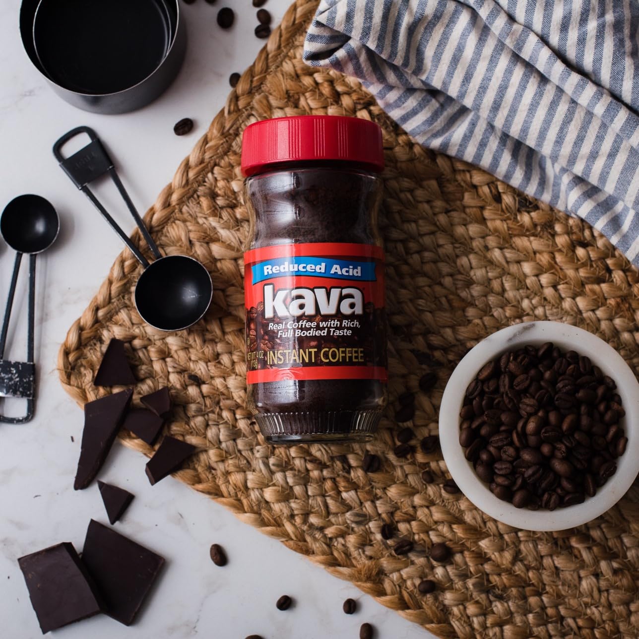 kava open jar of instant coffee showing contents for quick preparation benefit
