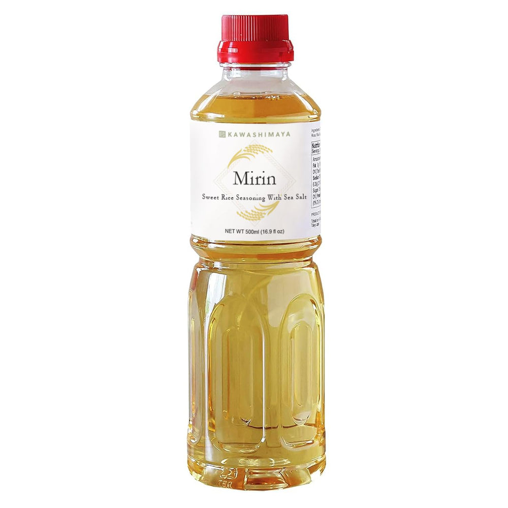 KAWASHIMAYA bottle front packaging showing authentic mirin and Japanese origin benefits