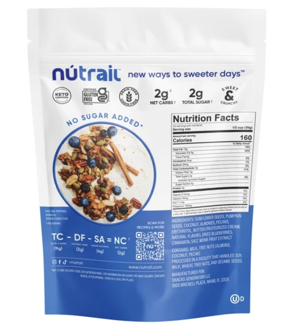 KD Chocolates NuTrael served in a bowl with milk, convenient keto cereal