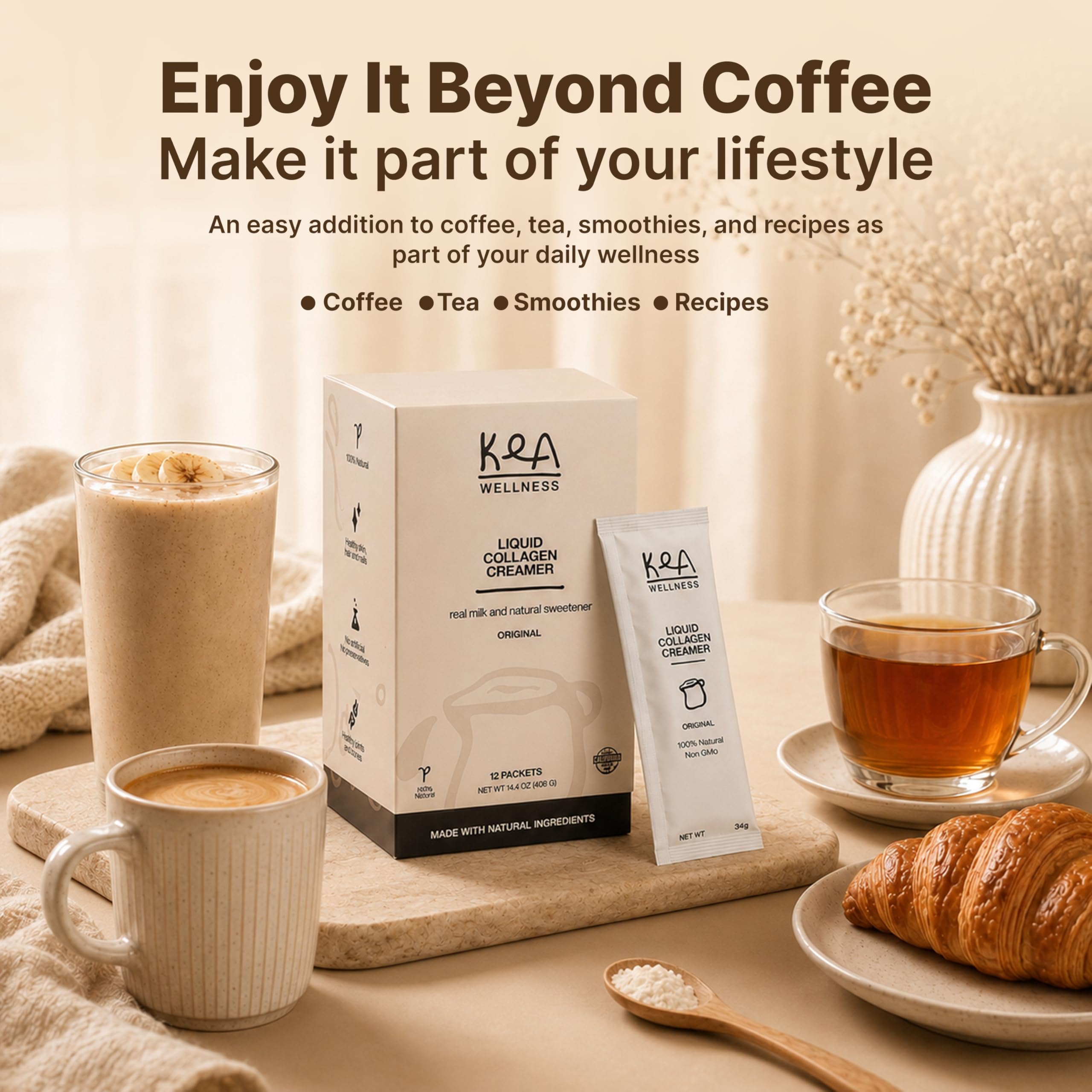 Close-up of Kea Wellness creamer texture highlighting smooth dissolution in beverages