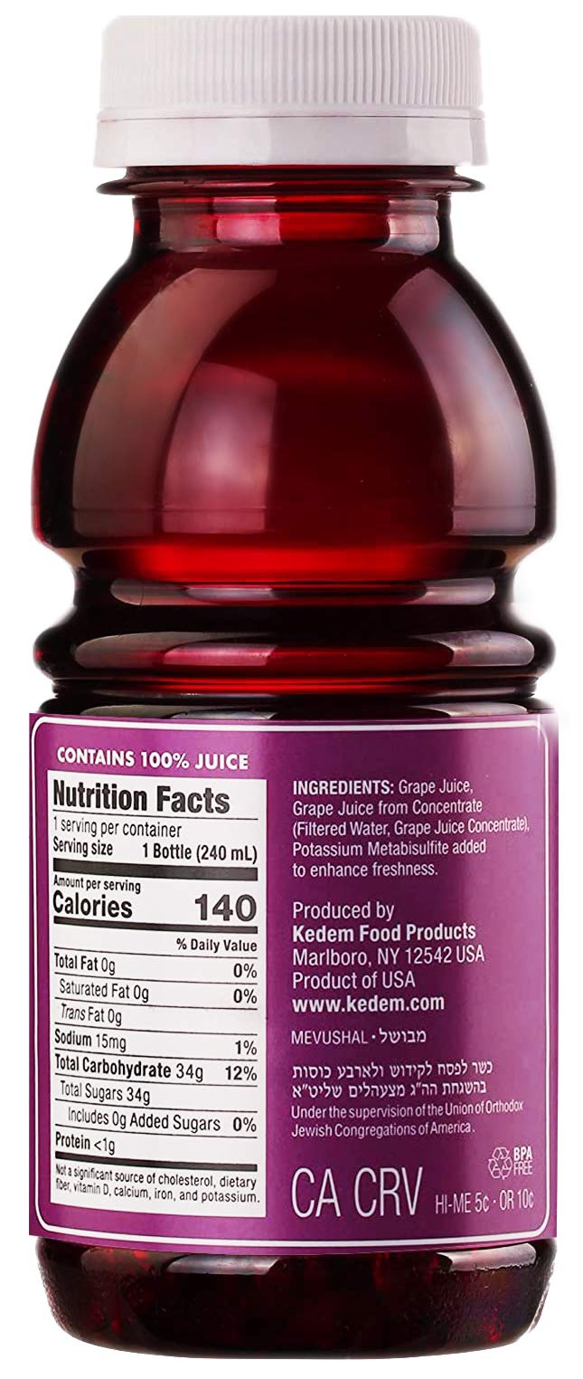 kedem bottle closeup of label and cap highlighting concord grape flavor and sealed freshness