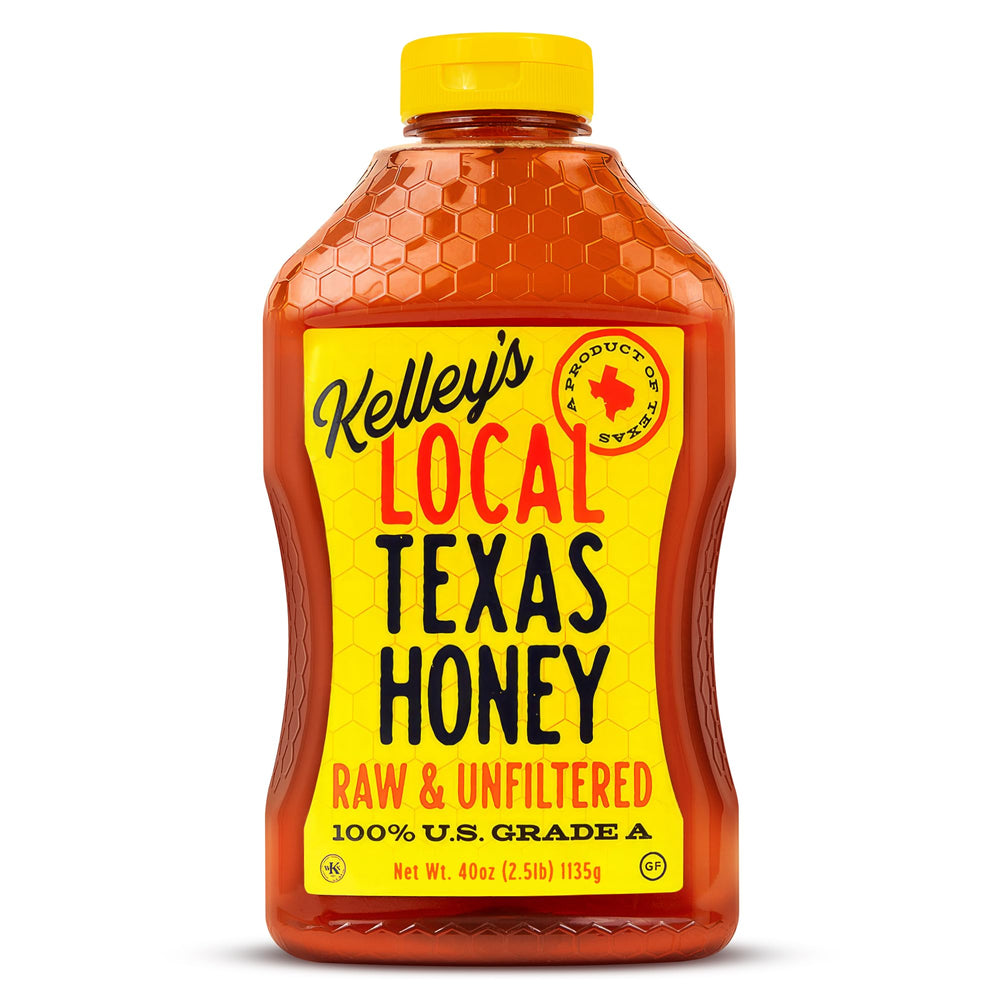 Kelley's front label showing 40 oz size and Texas heritage for clear product identity