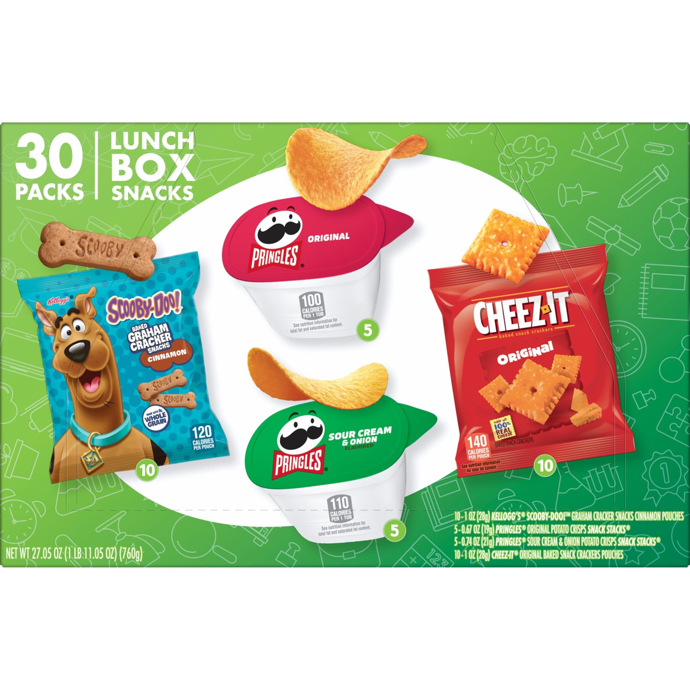 Kellogg's open pack inside lunchbox with assorted snacks for convenient midday eating