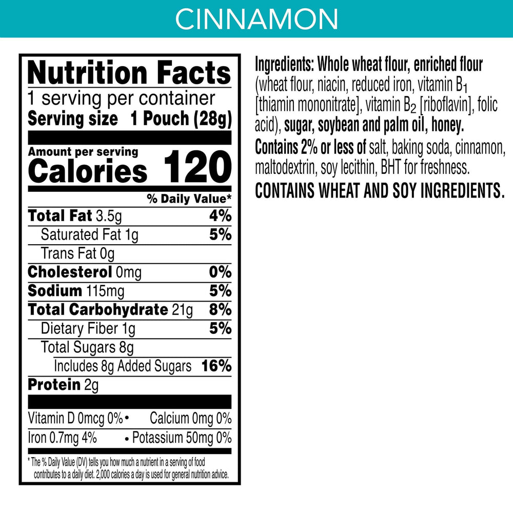 Kellogg's stacked pouches beside a soda can showing size and scale