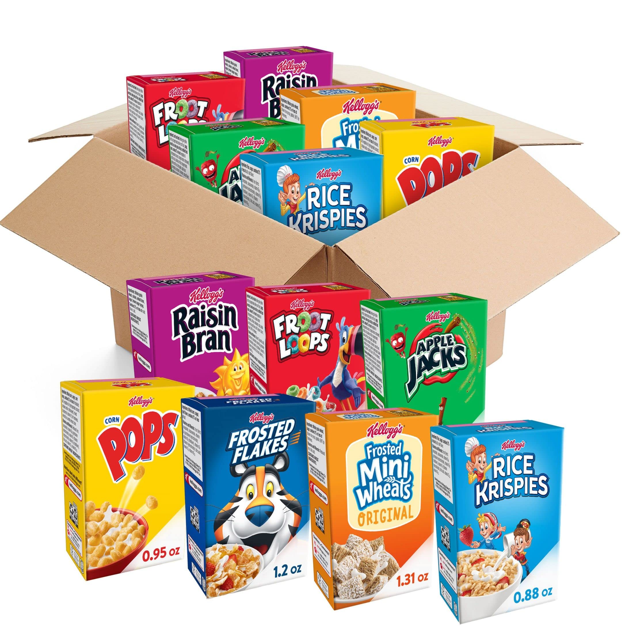 Kellogg's variety pack front view showing assortment and portable benefits