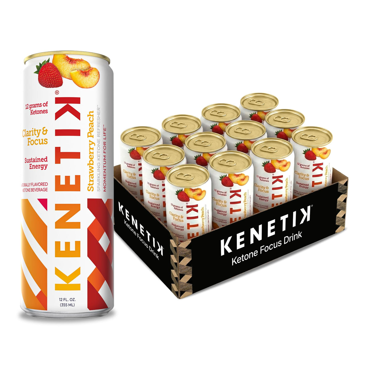 Kenetik front packaging strawberry peach showcasing clean design and benefit