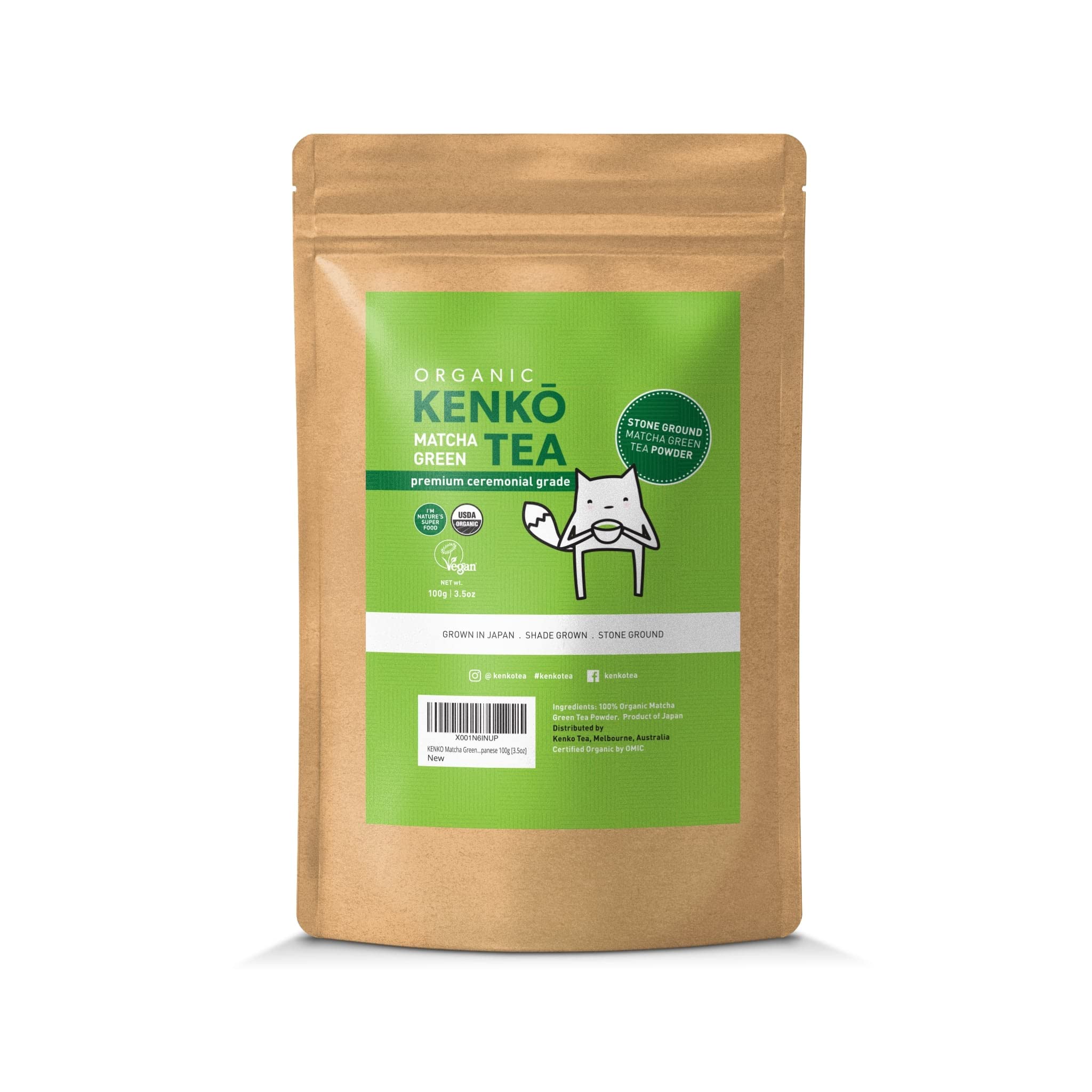 Kenko Tea Matcha front packaging showing bag and label with freshness benefit