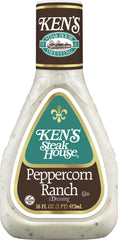 Ken's Steak House drizzling dressing over salad, demonstrates cling and creamy coating