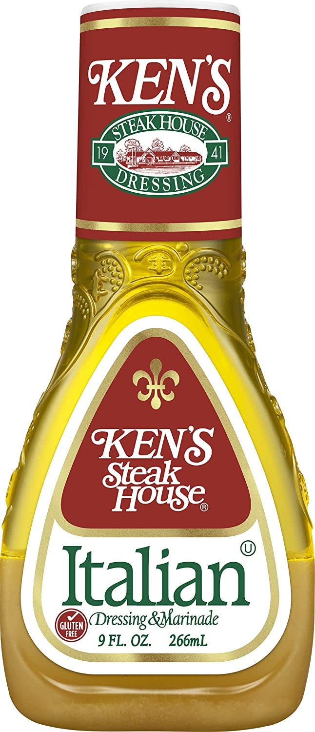 Ken's Steak House pouring Italian dressing texture to show consistency and sheen